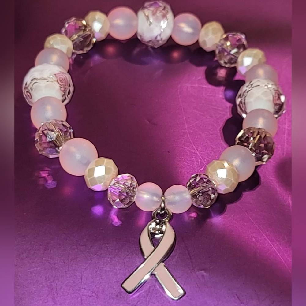 Pink Ribbon & Roses Bracelet